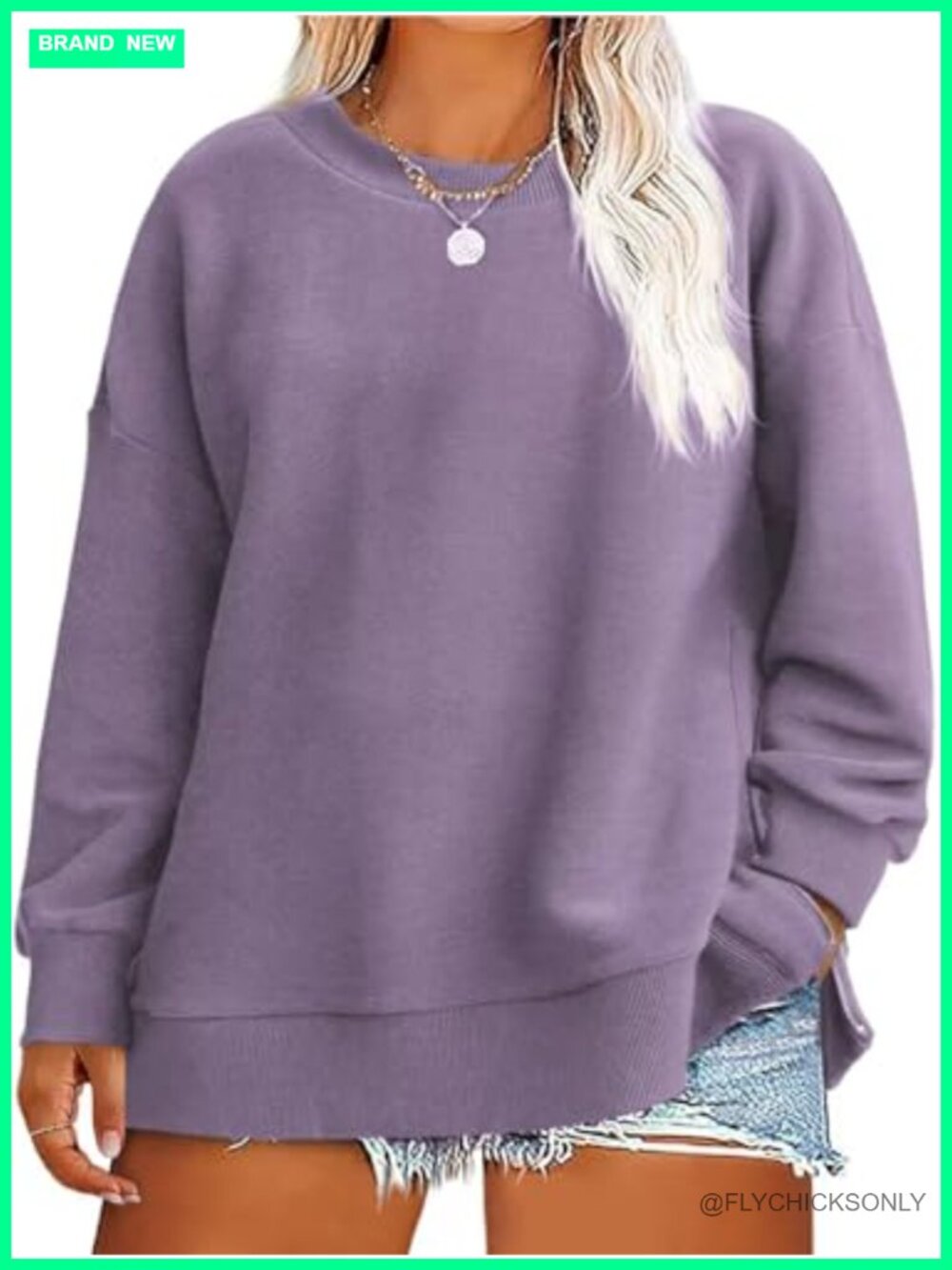 Plus Size Oversized Sweatshirt Crewneck Side Slit Zipper Long Sleeve Pullover